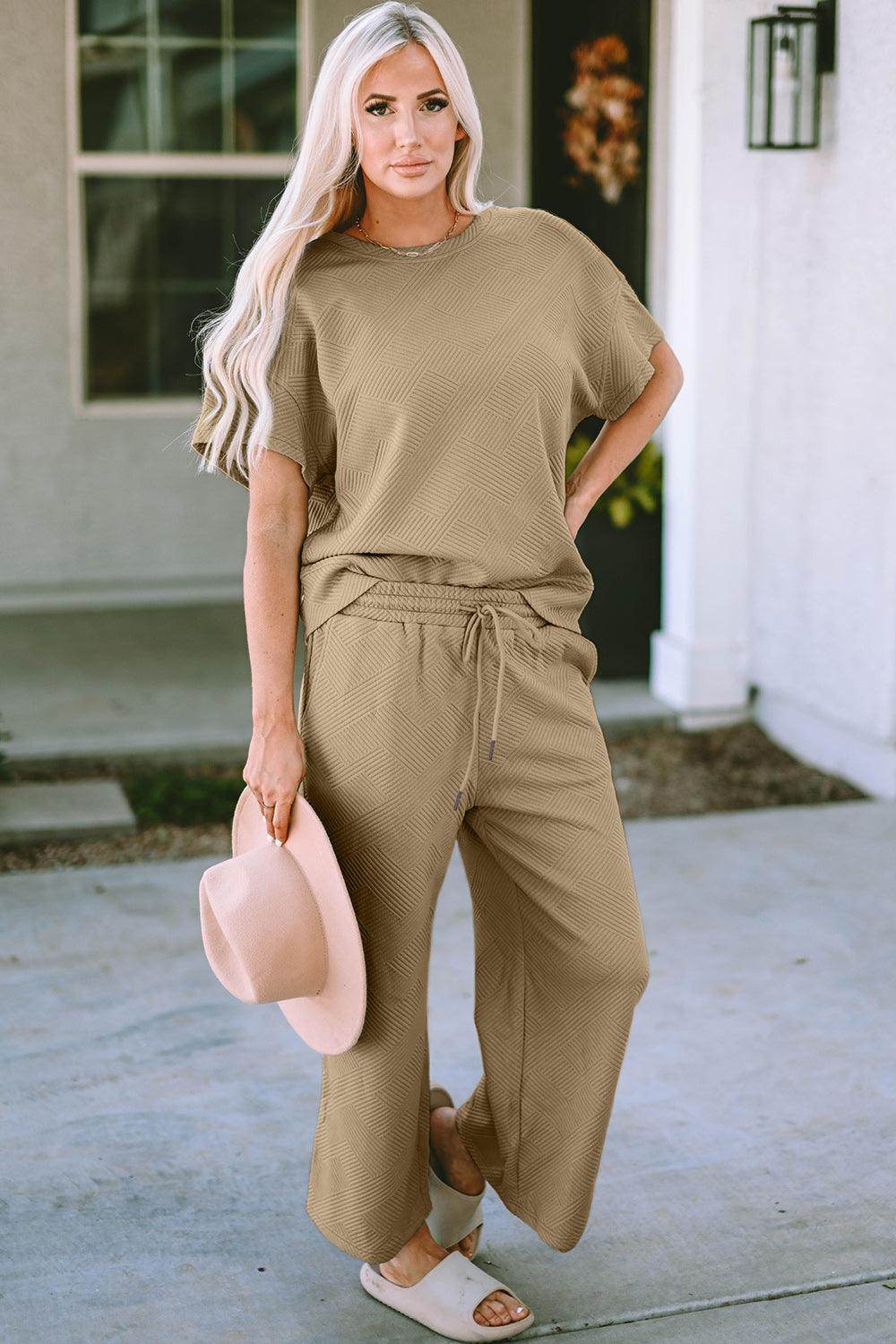Double Take Full Size Texture Top and Pants Set for Women by Selvanelle
