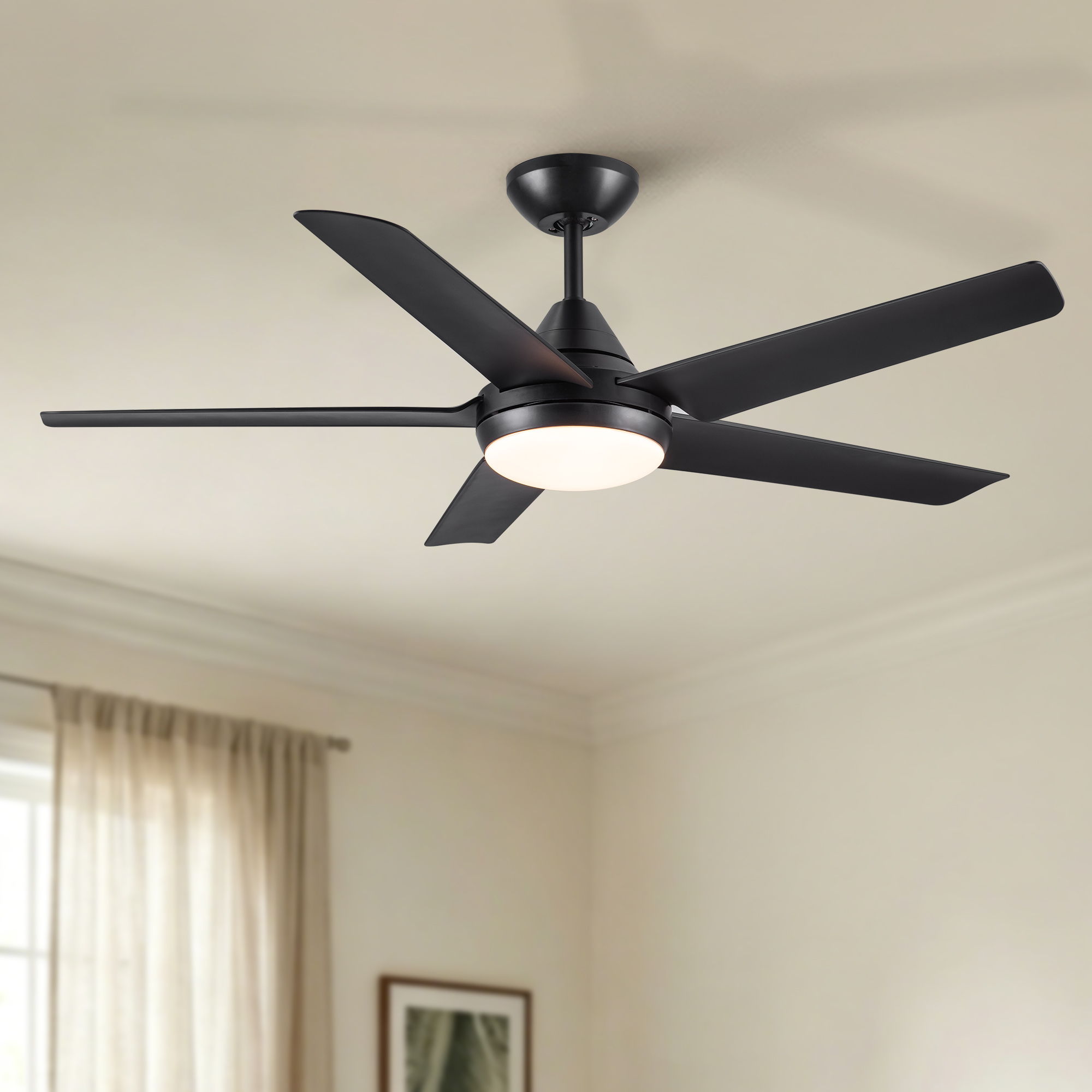 Ceiling Fan With Lights And Remote Control, Reversible DC Motor, 6 Speeds, 3 Cct Dimmable LED, Quiet Timer For Indoor - Black by Unique Piece Furniture