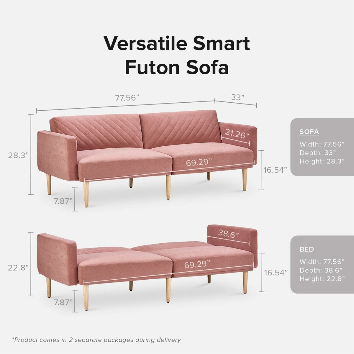 Chloe Futon Sofa Bed With Adjustable Back And Tapered Legs by ShipItFurniture