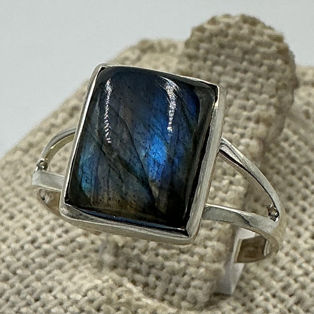 Sterling Silver Twilight Blue Labradorite Square Ring - Size 7 - Magic and Protection by Sacred Crystals