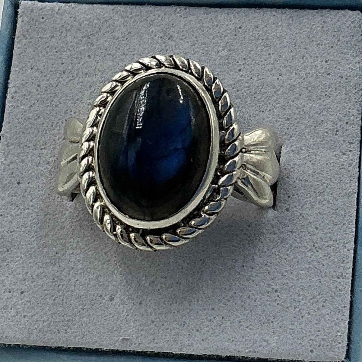 Sterling Silver Deep Blue Labradorite Oval Pageant Ring - Size 7 - Magic and Protection by Sacred Crystals