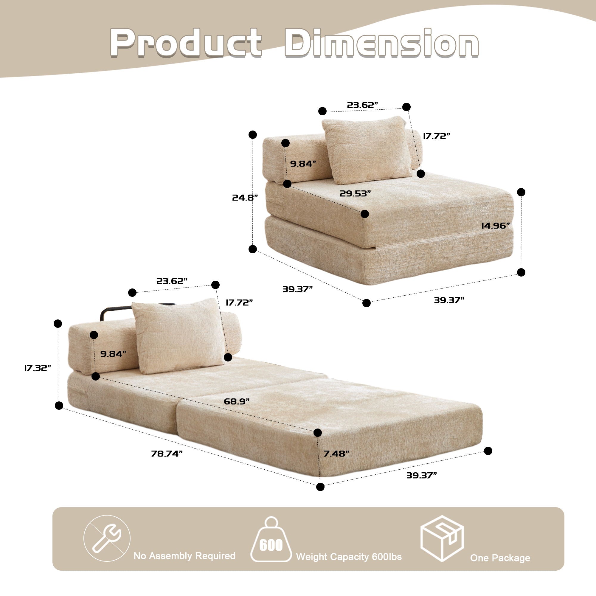 Convertible Floor Sofa Bed With Fixed Shape Frame For Living Room by Unique Piece Furniture
