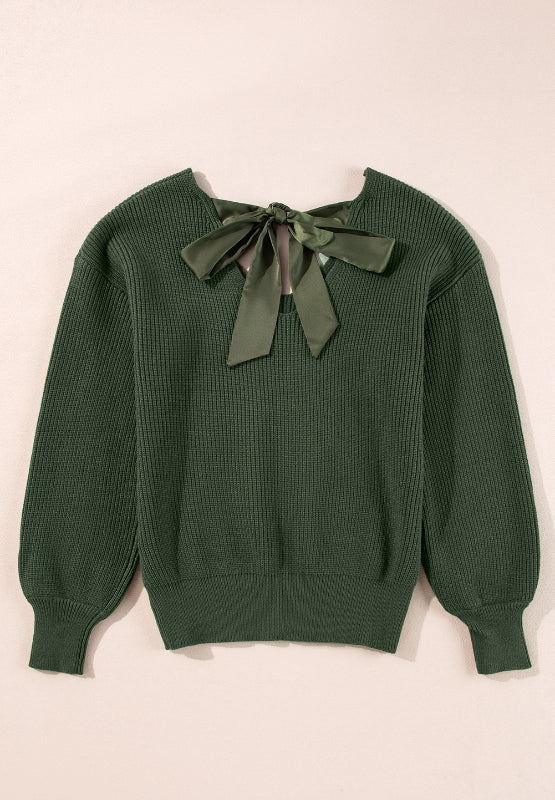 Tied Back V-Neck Long Sleeve Sweater by Wild and Free Boutique
