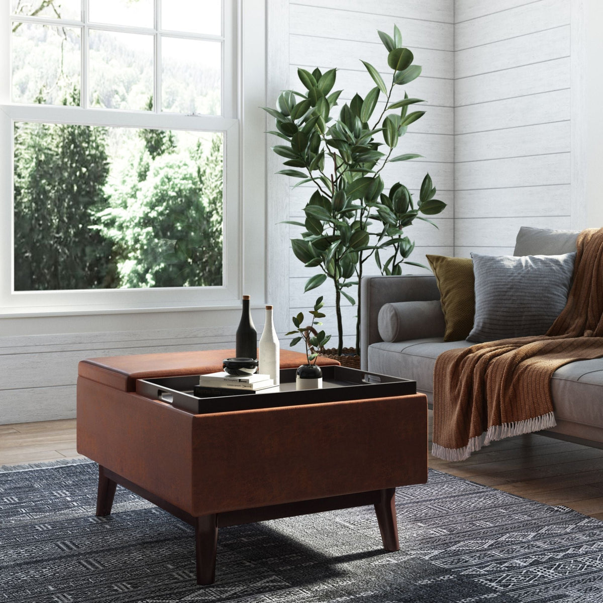Owen - Tray Top Small Coffee Table Upholstered Storage Ottoman by Unique Piece Furniture