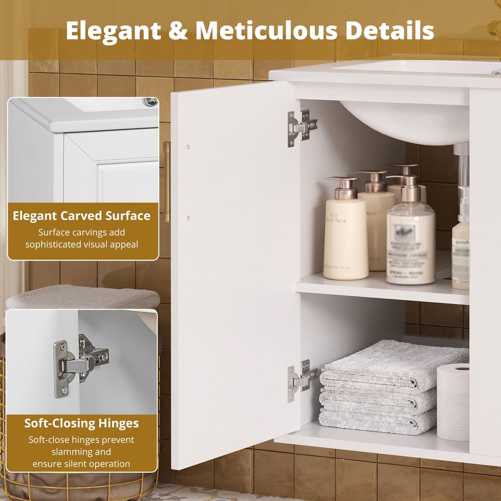 Wall Mounted Bathroom Cabinet With Side Shelf Combo, Vanity With Sink - White by Unique Piece Furniture