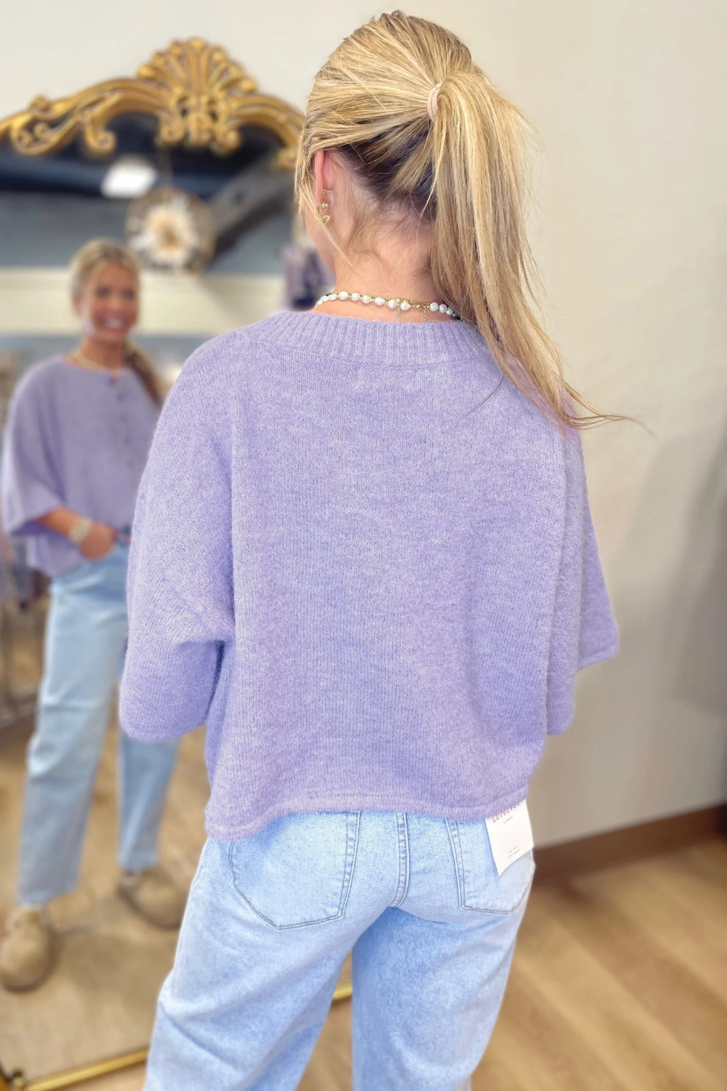 Beau Blue 3/4 Sleeve Boxy Knit Button Down Sweater Cardigan by Wild and Free Boutique