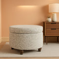 Gray Floral Storage Ottoman Large Round For Living Room by ShipItFurniture