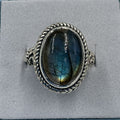 Sterling Silver Twilight Blue Labradorite Oval Rope Ring - Size 8 - Magic and Protection by Sacred Crystals