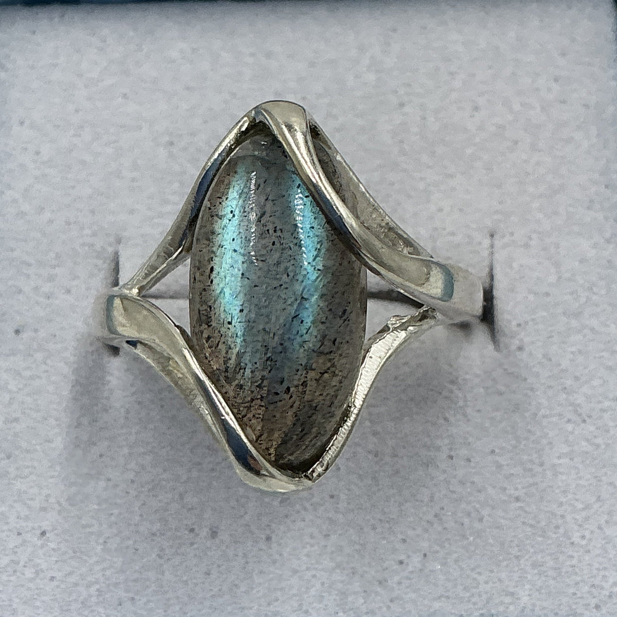 Sterling Silver Light Labradorite Oval Ring - Size 8 - Magic Container by Sacred Crystals