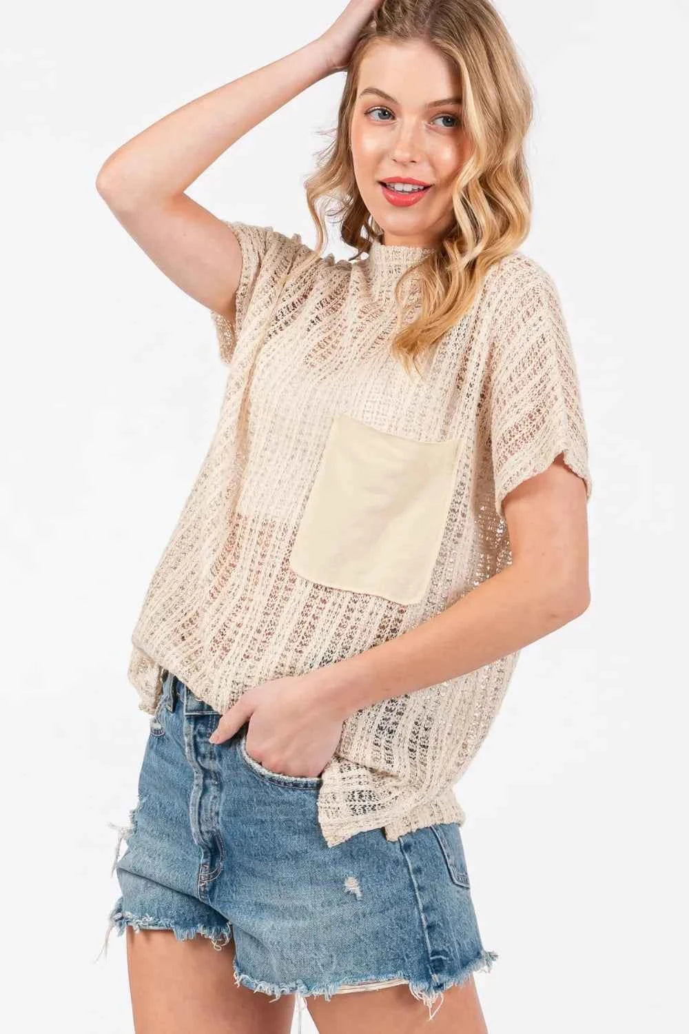 Ces Femme See Through Crochet Mock Neck Cover Up by Wild and Free Boutique