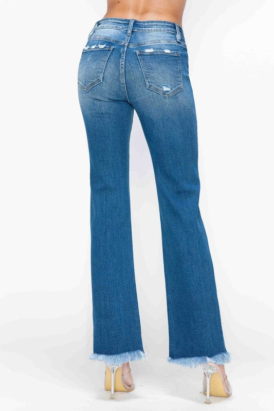 bytos Full Size Raw Hem Distressed Mid Rise Straight Jeans by Wild and Free Boutique