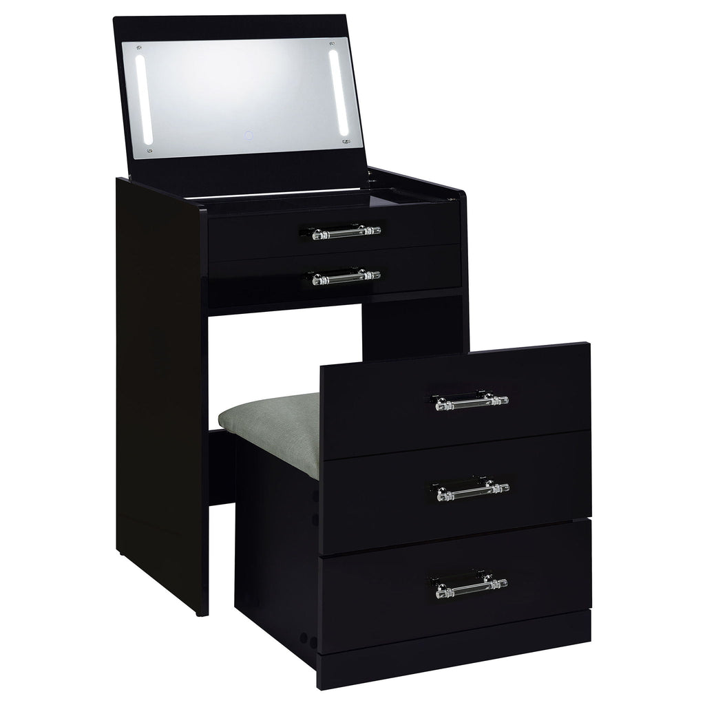 Danbury 3-drawer Makeup Vanity & Stool Set Black High Gloss by Unique Piece Furniture