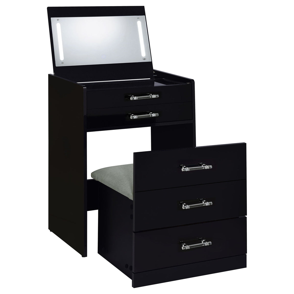 Danbury 3-drawer Makeup Vanity & Stool Set Black High Gloss by Unique Piece Furniture
