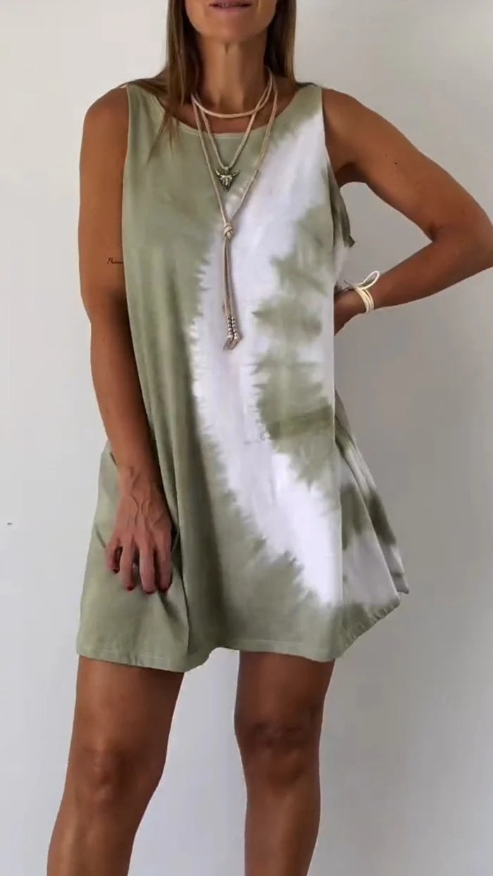Women's Elegant Tie-dye Print Sleeveless Loose Dress by Wild and Free Boutique