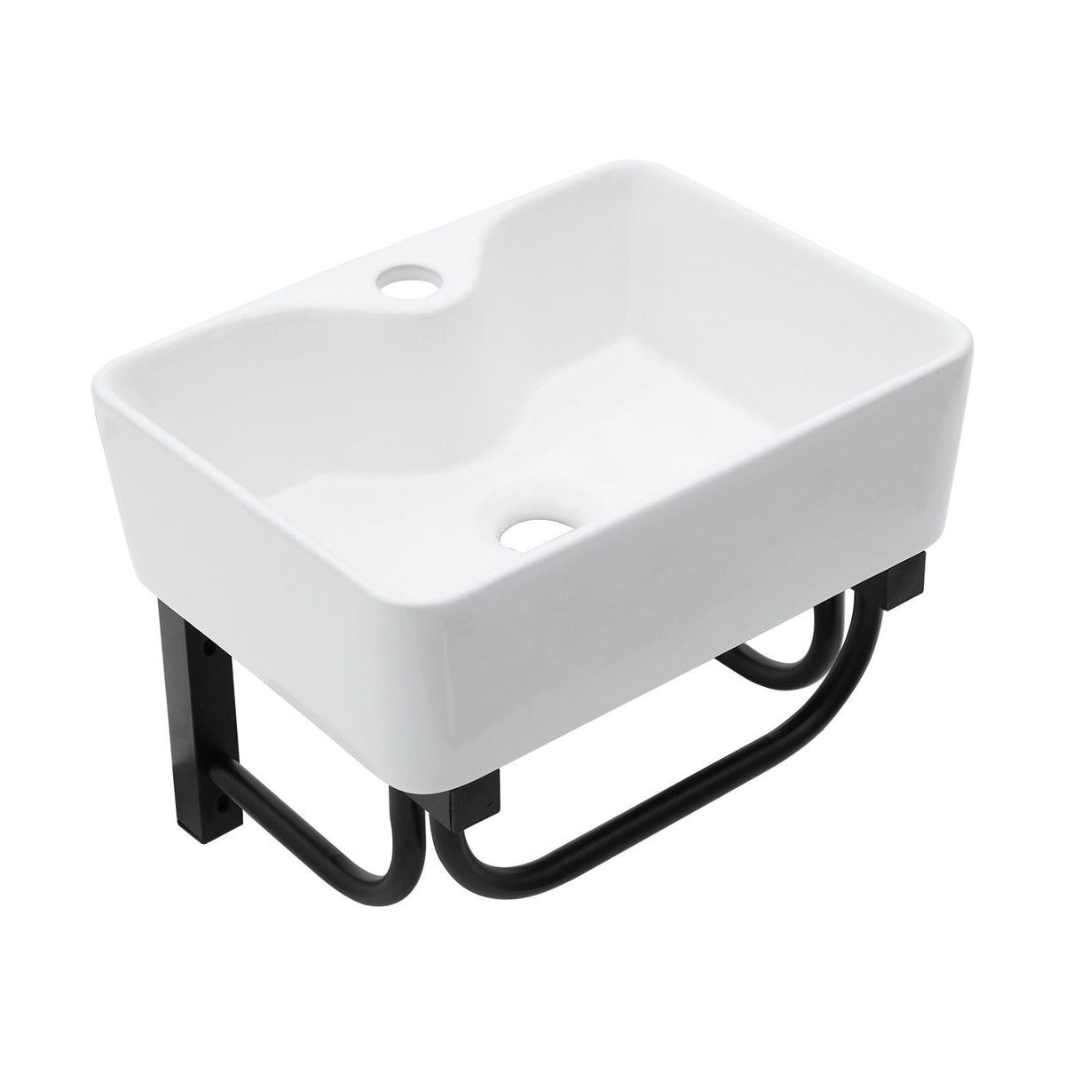 Rectangular Bathroom Sink With Towel Bar & Faucet Hole, Wall Mounted - White by Unique Piece Furniture