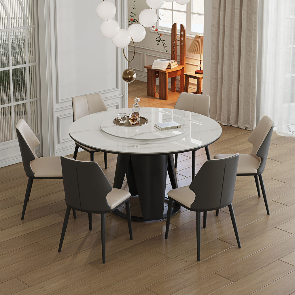 Modern Sintered Stone Dining Table With Round Turntable And Metal Pedestal - White by Unique Piece Furniture