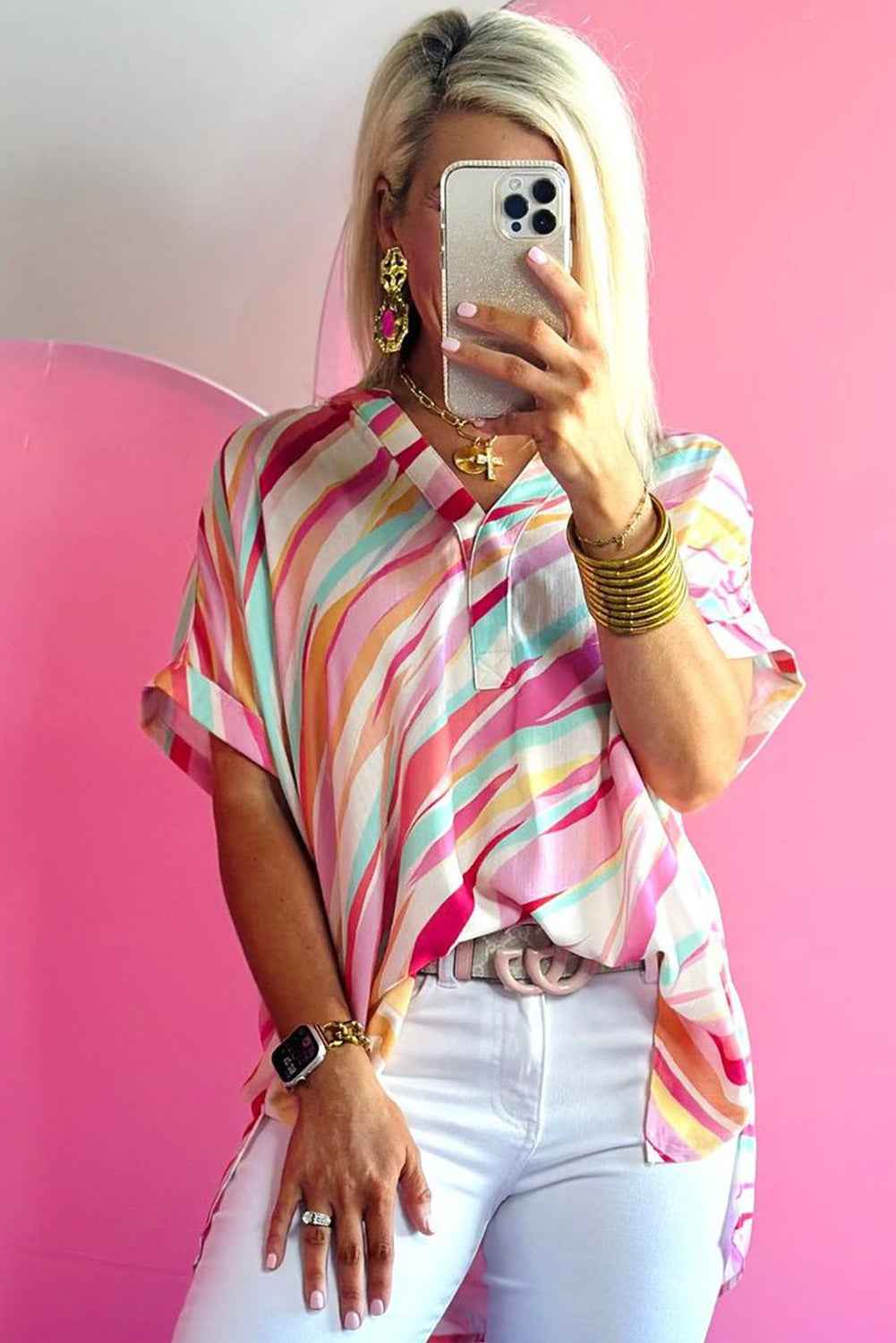 Multicolour Abstract Print High Low Blouse by Wild and Free Boutique