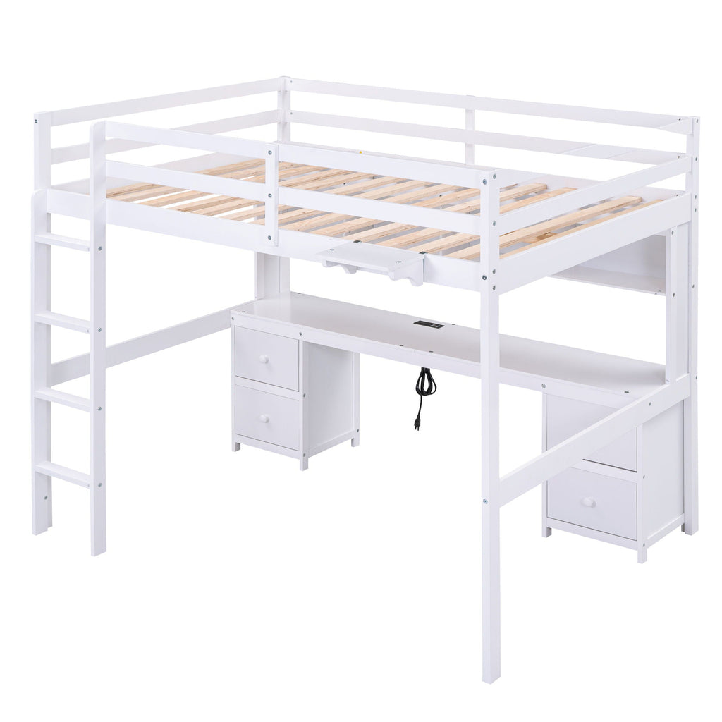 Loft Bed With Desk, Cabinets, Drawers, Charging Station And Bedside Tray by Unique Piece Furniture