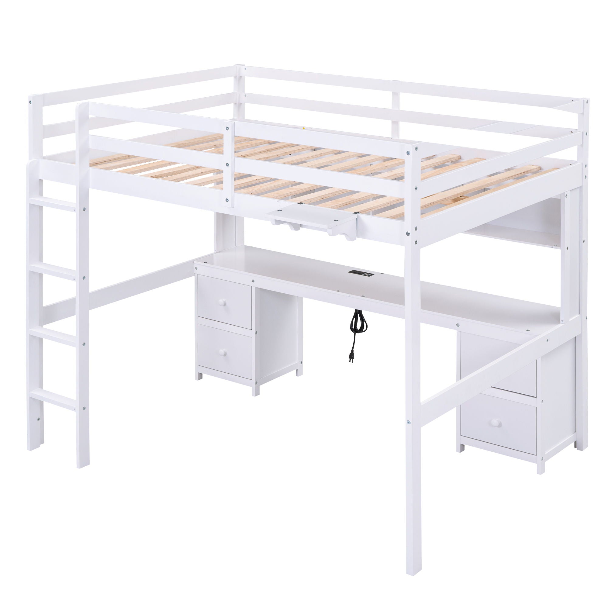 Loft Bed With Desk, Cabinets, Drawers, Charging Station And Bedside Tray by Unique Piece Furniture