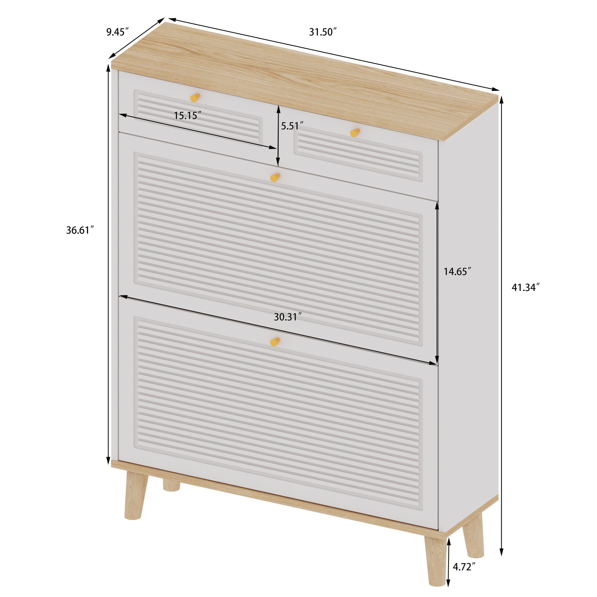 Modern Freestanding Shoe Cabinet With Flip Up Doors And Drawers, Compact Design For Entryway - White Natural by Unique Piece Furniture