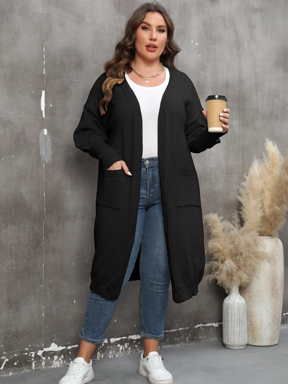 Plus Size Long Sleeve Pocketed Cardigan by Wild and Free Boutique