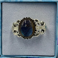 Sterling Silver Labradorite Ornate Round Ring - Size 9 - Royal Protection by Sacred Crystals