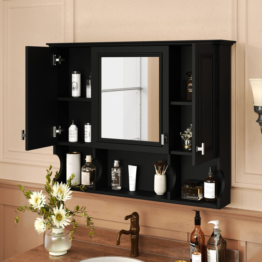 Wall Mounted Bathroom Medicine Wall Cabinet With Mirror & Open Shelves by Unique Piece Furniture