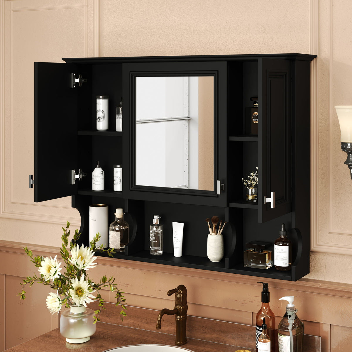 Wall Mounted Bathroom Medicine Wall Cabinet With Mirror & Open Shelves by Unique Piece Furniture