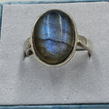 Sterling Silver Twilight Blue Labradorite Oval Ring - Size 9 - Magic and Protection by Sacred Crystals