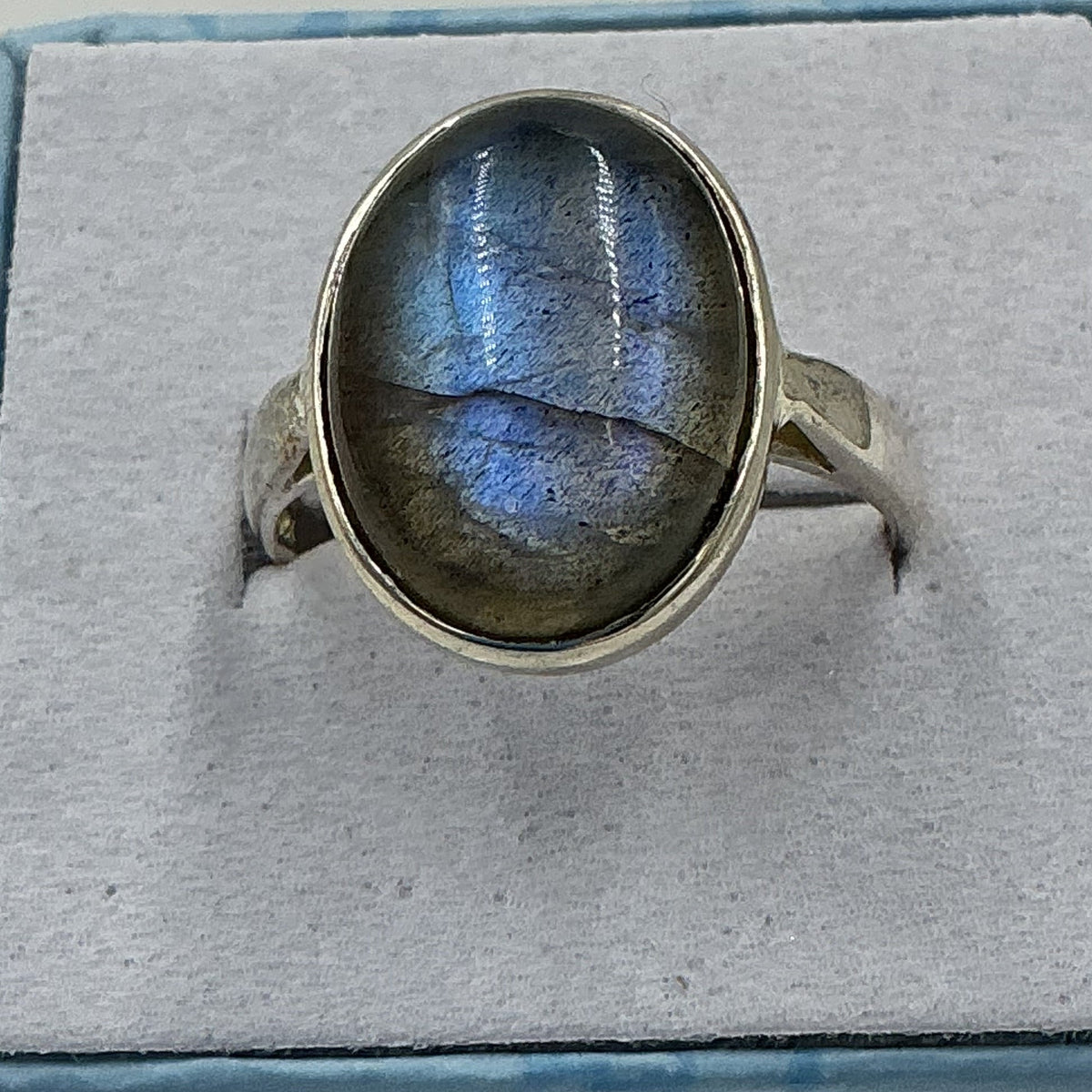 Sterling Silver Twilight Blue Labradorite Oval Ring - Size 9 - Magic and Protection by Sacred Crystals