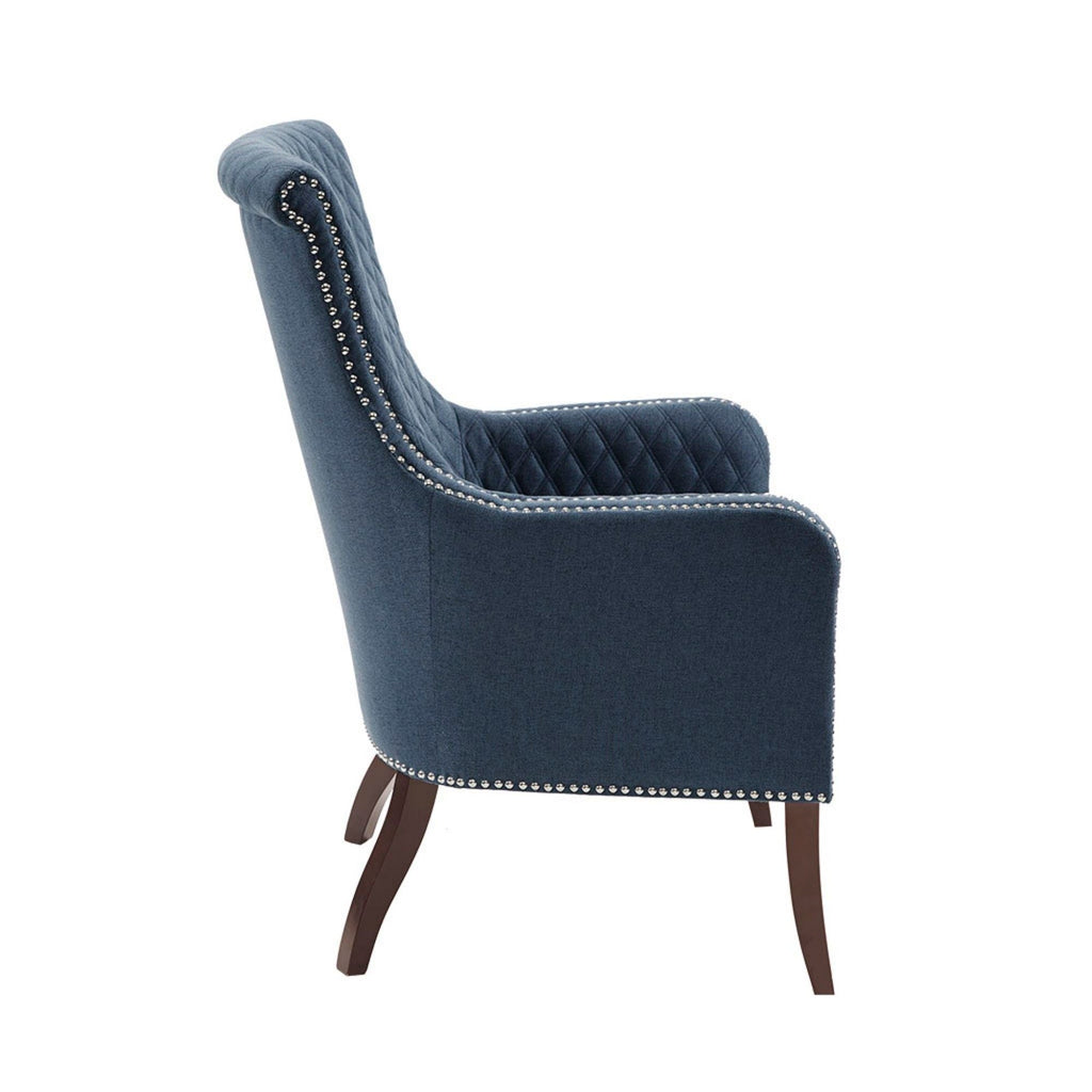 Accent Chair With Quilted Back And Silver Studs - Dark Blue by Unique Piece Furniture