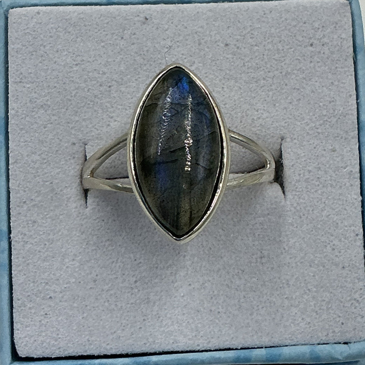 Sterling Silver Twilight Blue Labradorite Marquis Ring - Size 9 - Magic and Protection by Sacred Crystals