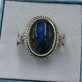 Sterling Silver Deeo Blue Labradorite Oval Rope Ring - Size 9 - Magic and Protection by Sacred Crystals