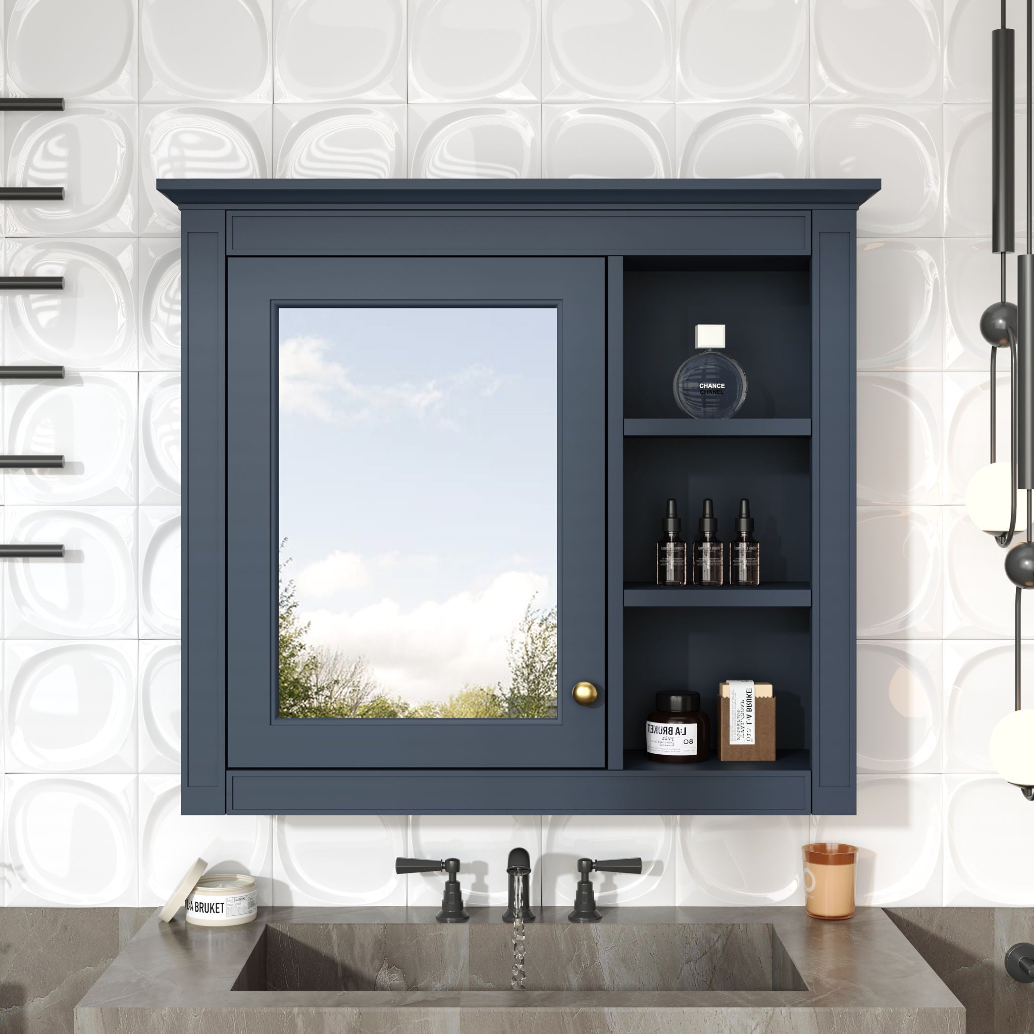 Wall Mounted Medicine Cabinet With Mirror And 3 Open Shelves by Unique Piece Furniture