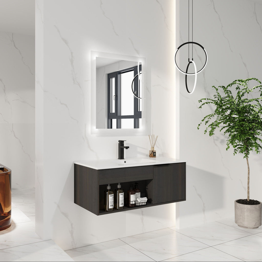 Wall Mounted Floating Bathroom Vanity With Open Shelf & Soft Close Door by Unique Piece Furniture