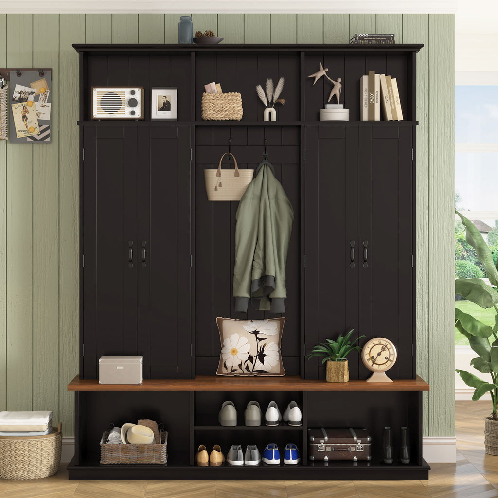 Entryway Hall Tree With Bench, 3 Top Cubbies & Bottom Storage Space by Unique Piece Furniture