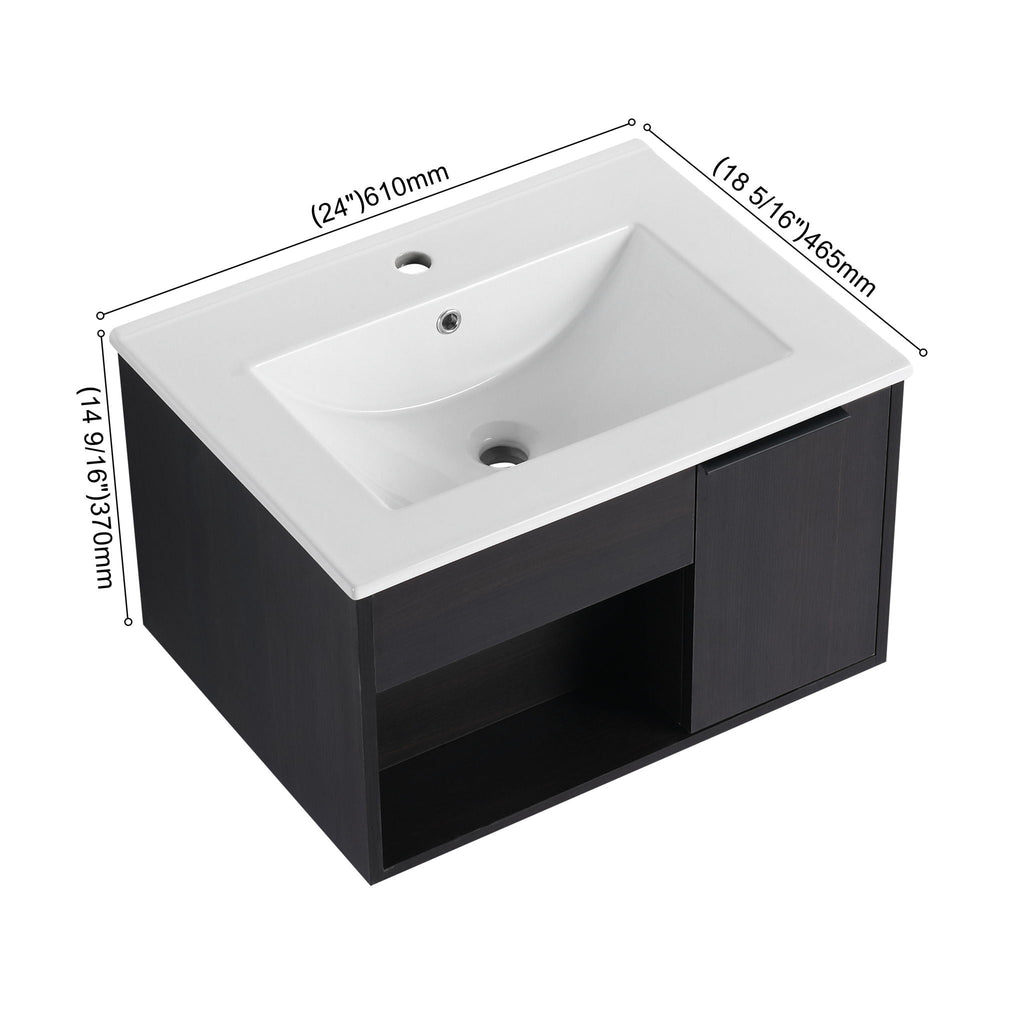 Wall Mounted Floating Bathroom Vanity With Open Shelf & Soft Close Door by Unique Piece Furniture
