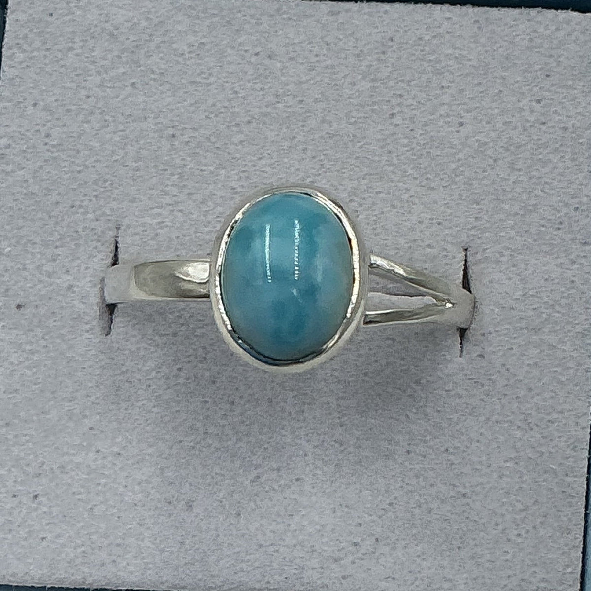 Sterling Silver Larimar Dainty Oval Ring - Size 10 - Calm & Communication by Sacred Crystals