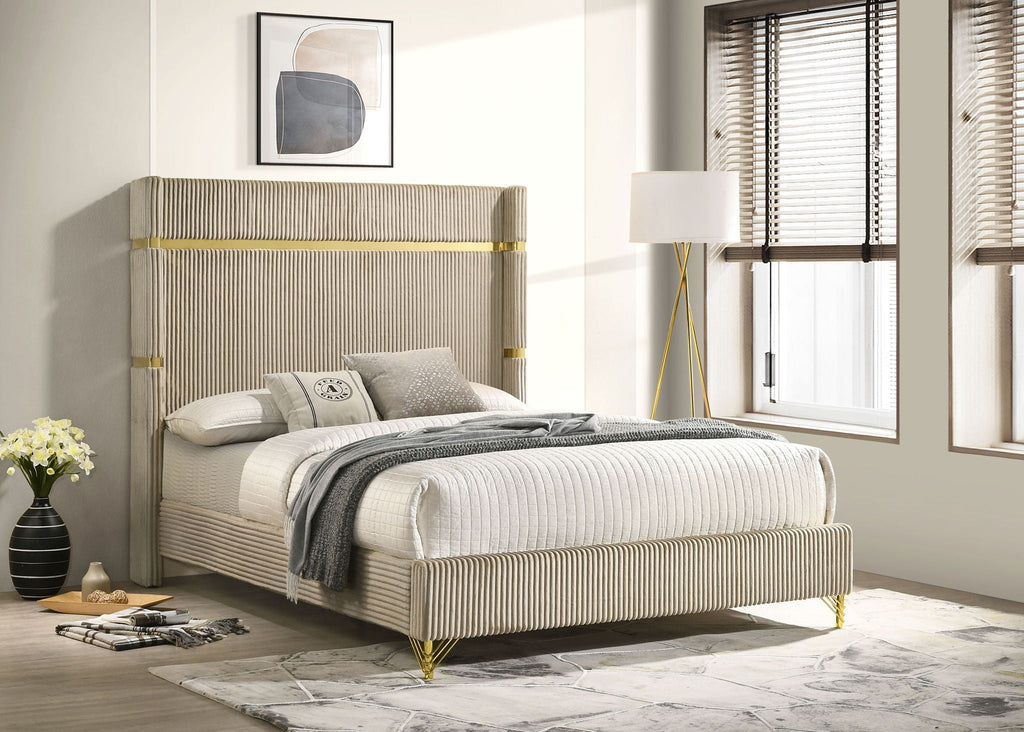 Lucia 61-inch Upholstered Queen Wingback Bed Beige by Unique Piece Furniture