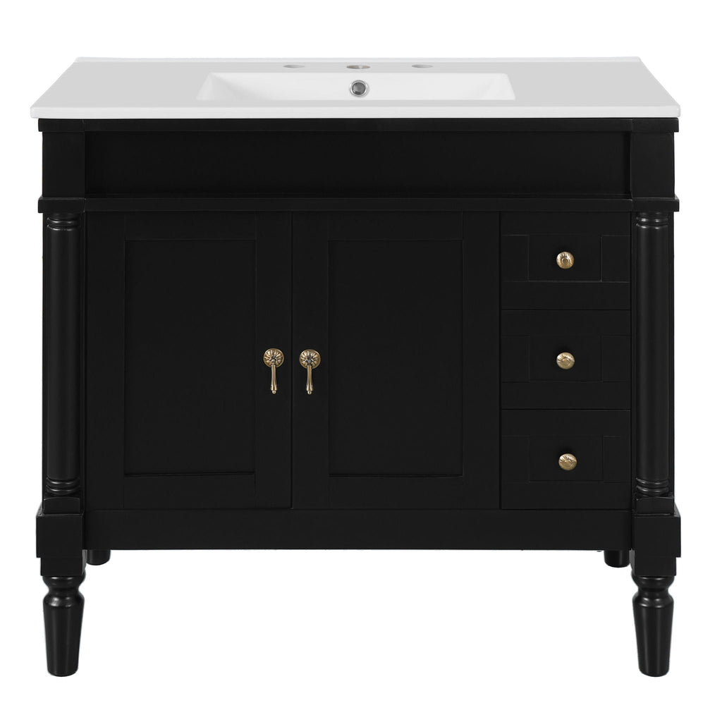 Bathroom Vanity With Ceramic Sink, 2 Doors 3 Drawers, Soft Close Design by Unique Piece Furniture