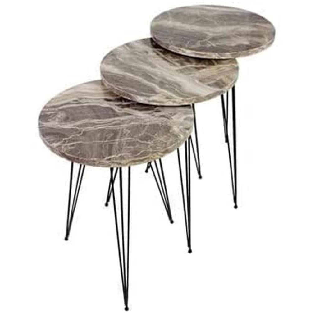 Grey Marble Nesting Tables Set Of 3 Modern Round End Tables by ShipItFurniture