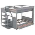 Wood Full Size Convertible Bunk Bed With Storage Staircase, Bedside Table, And 3 Drawers - Gray by Unique Piece Furniture