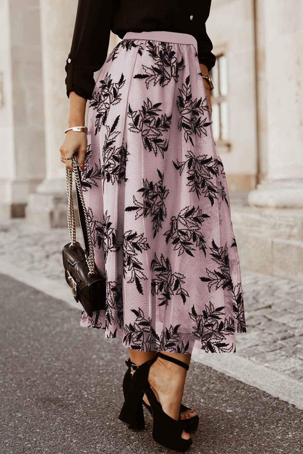 Peach Blossom Floral Leaves Embroidered High Waist Maxi Skirt by Dear-Lover Dropshipping