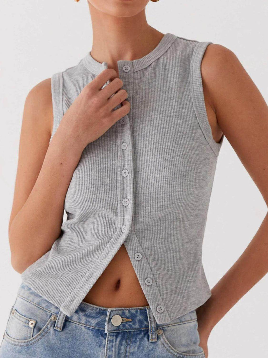Lovelet Button Up Round Neck Tank for Stylish Comfort by Selvanelle