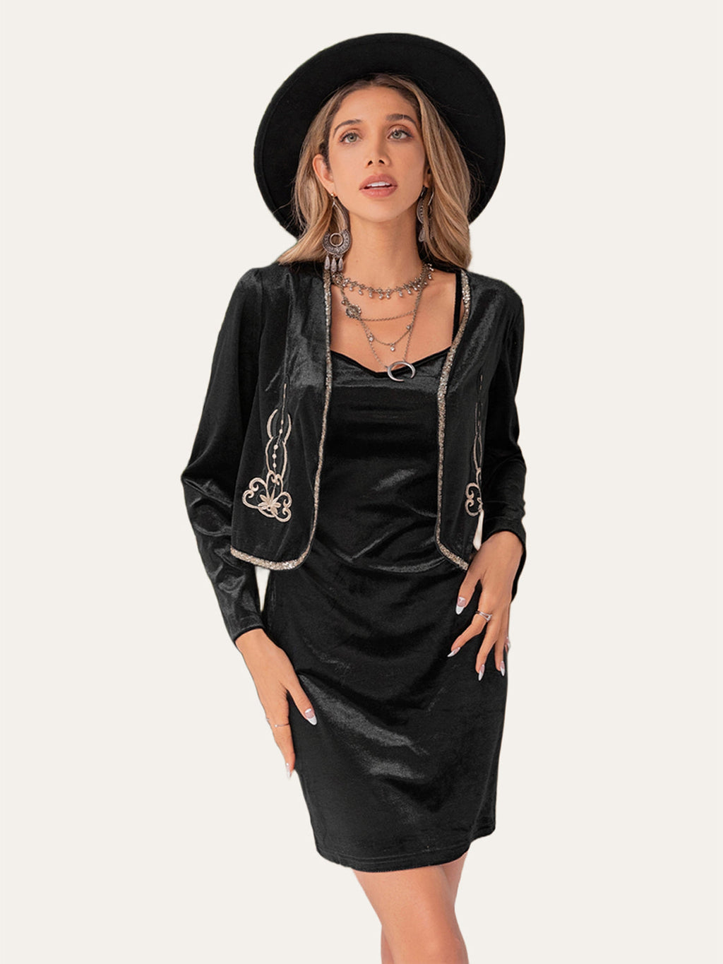 Embroidered Open Front Cardigan and Cami Dress Set by Wild and Free Boutique