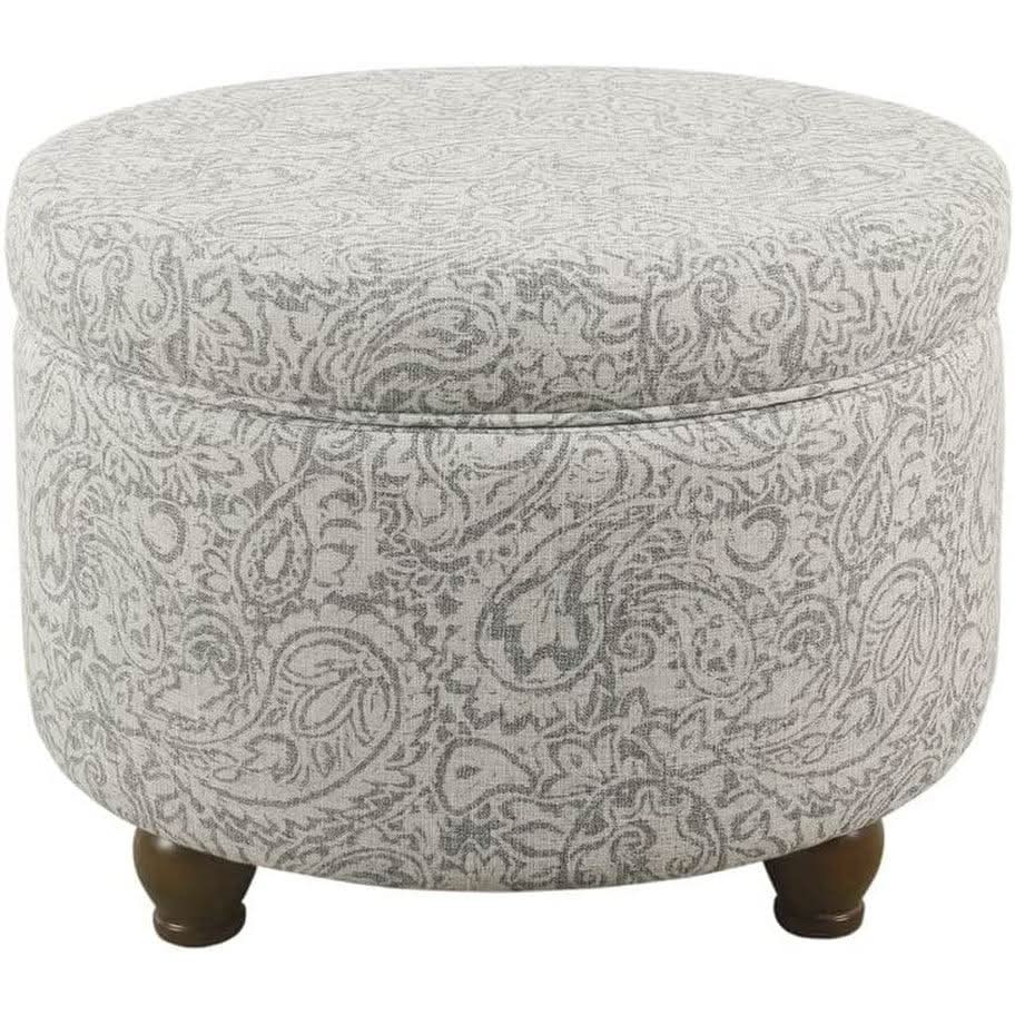 Gray Floral Storage Ottoman Large Round For Living Room by ShipItFurniture