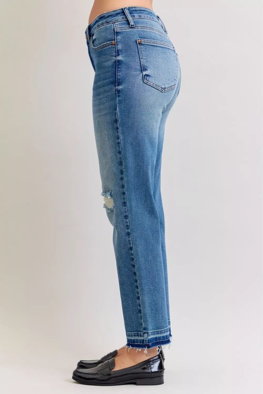 Judy Blue Full Size Mid Rise Bf Patch & Repair Destroy Release Hem Jeans Plus Size by Wild and Free Boutique