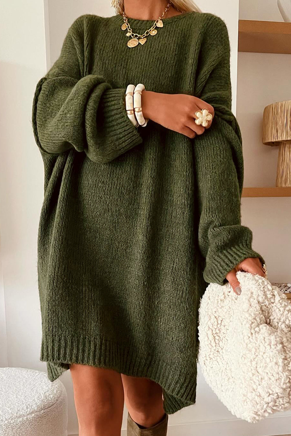Pale Khaki Oversize Drop Shoulder Slouchy Sweater Dress by Wild and Free Boutique