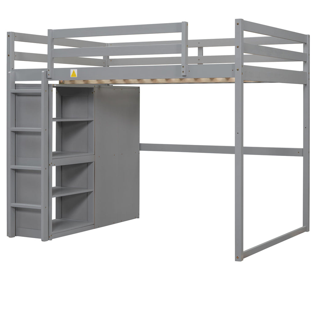 Loft Bed With Built In Wardrobe, Storage Shelves, And LED Light by Unique Piece Furniture
