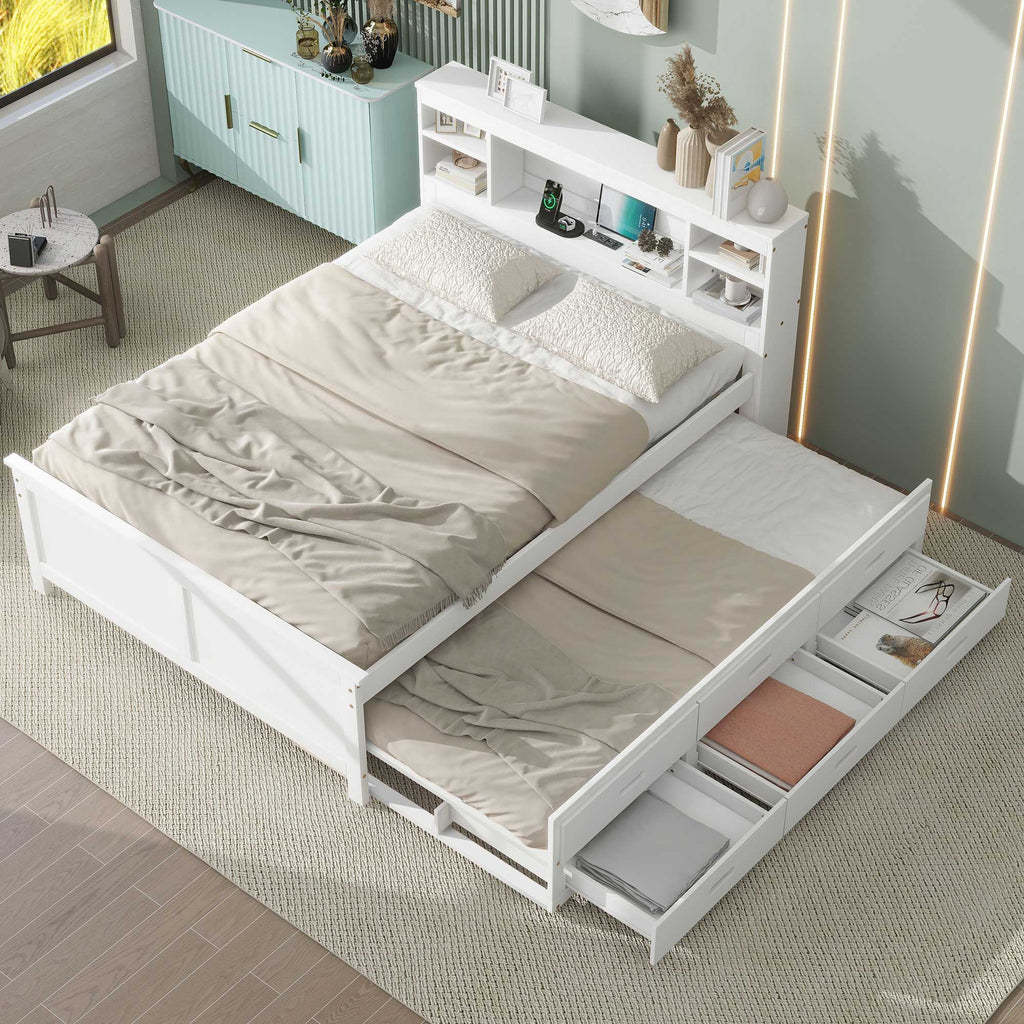 Platform Bed With Storage Headboard, USB, Trundle And 3 Drawers by Unique Piece Furniture